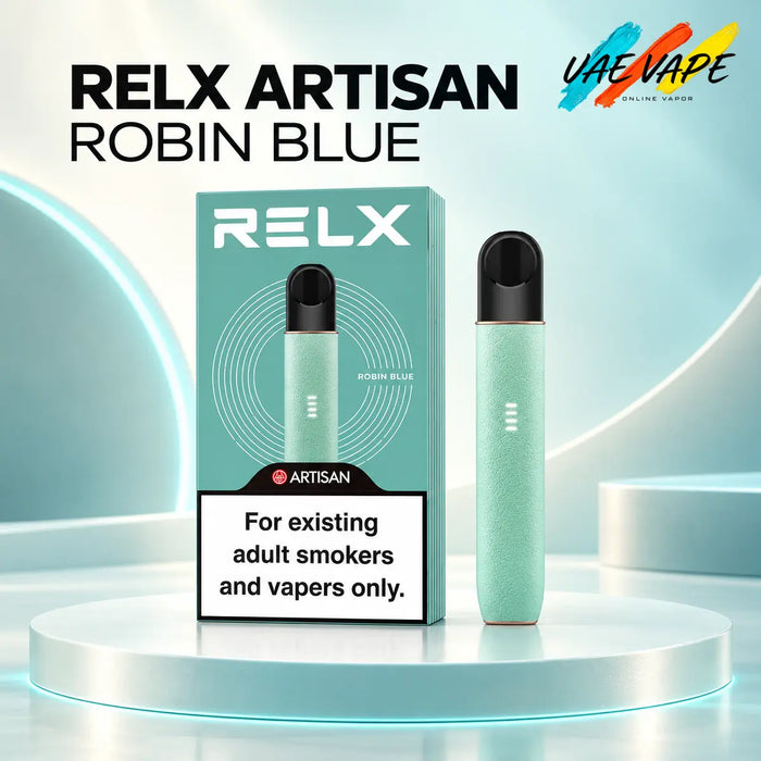RELX Artisan Robin Blue leather-finished rechargeable vape device in Dubai UAE