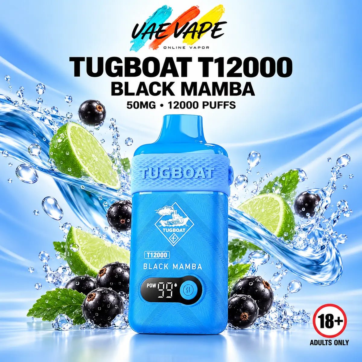 Tugboat T12000 Puffs Black Mamba 50mg disposable vape with up to 12,000 puffs in Dubai UAE