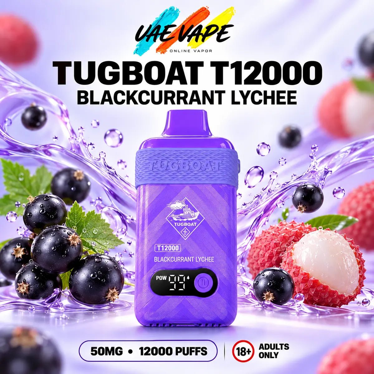 Tugboat T12000 Puffs Blackcurrant Lychee 50mg disposable vape in Dubai UAE