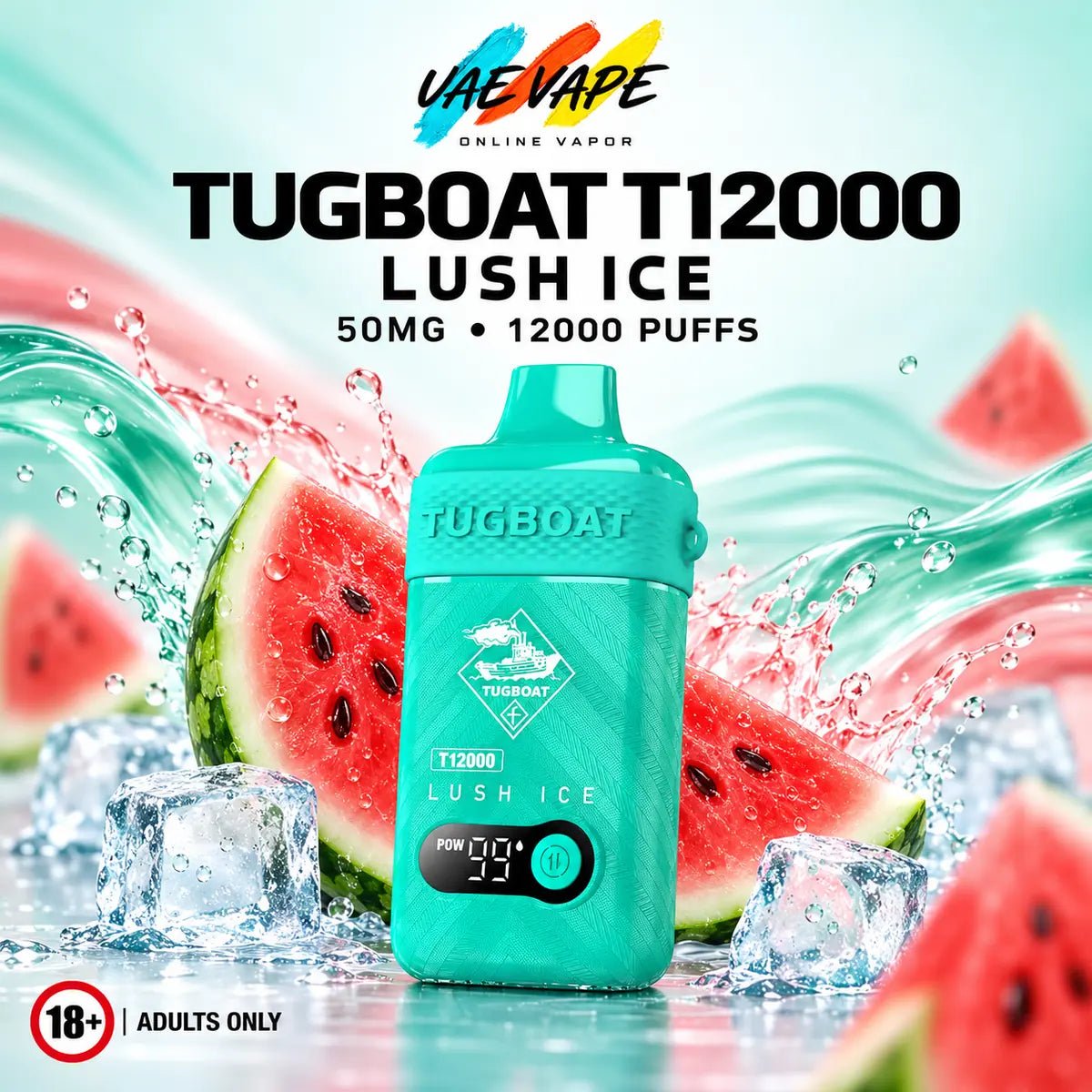 Tugboat T12000 Puffs Lush Ice 50mg disposable vape with up to 12,000 puffs in Dubai UAE