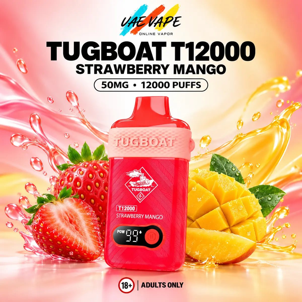 Tugboat T12000 Puffs Strawberry Mango 50mg disposable vape in Dubai UAE