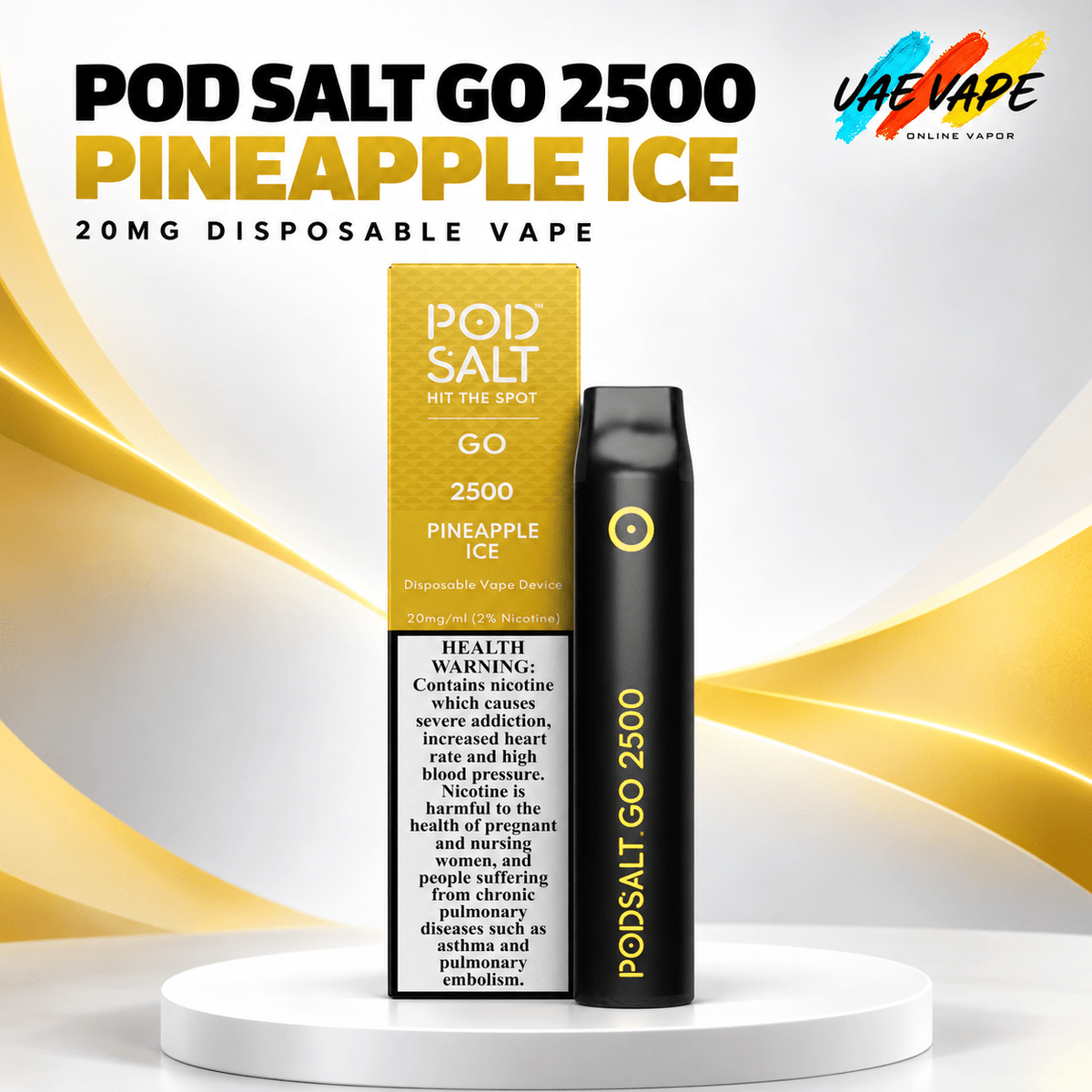 Pod Salt Go 2500 Pineapple Ice 20mg disposable vape with box in Dubai UAE