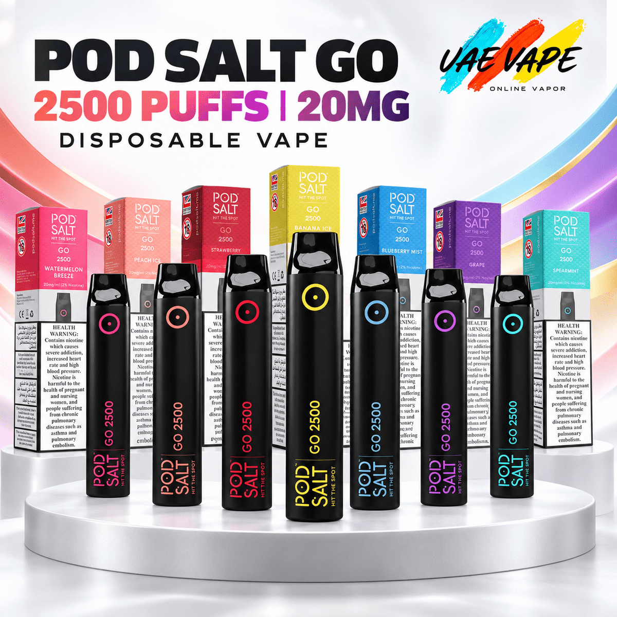 Pod Salt Go 2500 Puffs 20mg disposable vape flavours available in Dubai UAE