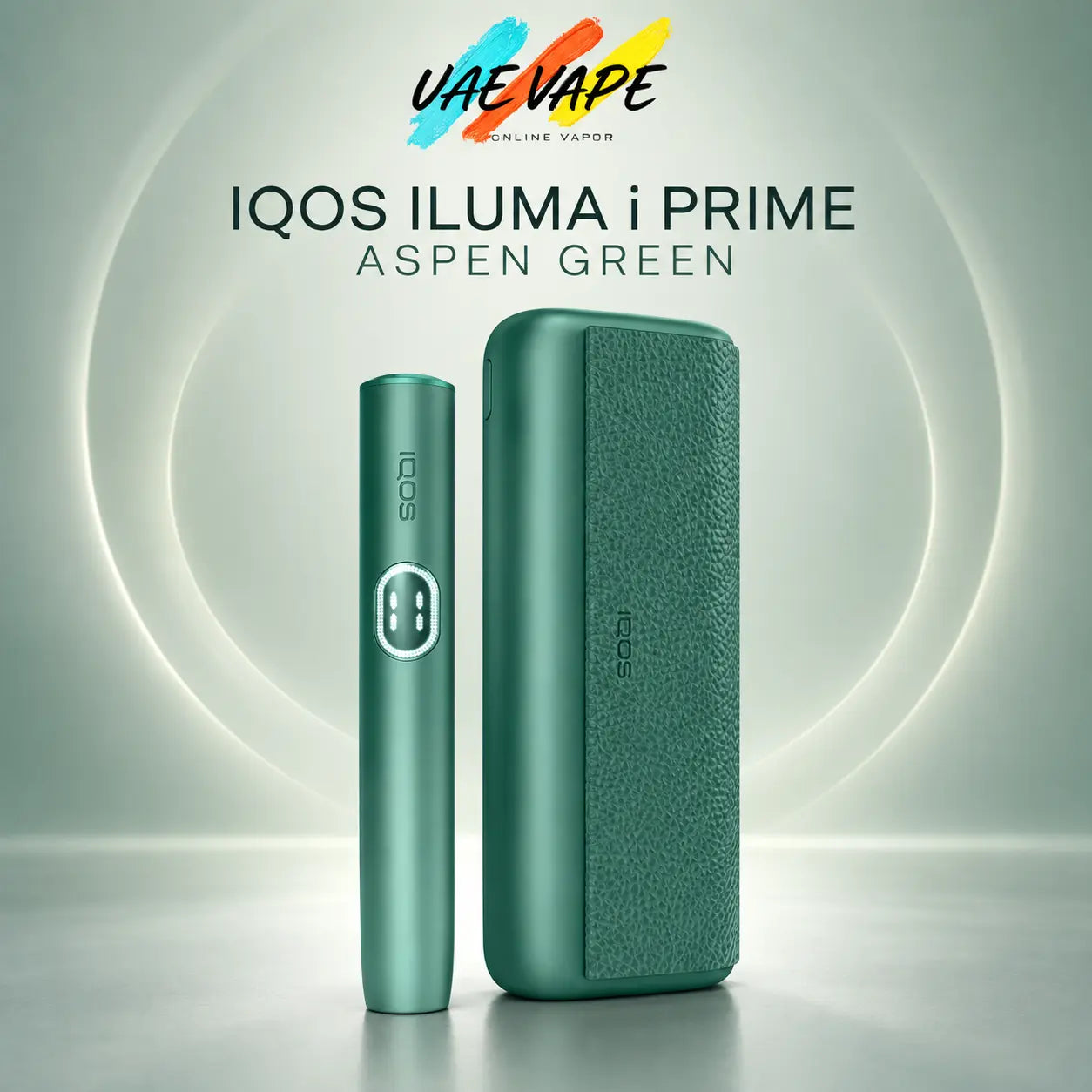 IQOS ILUMA i PRIME Aspen Green holder and pocket charger in Dubai UAE