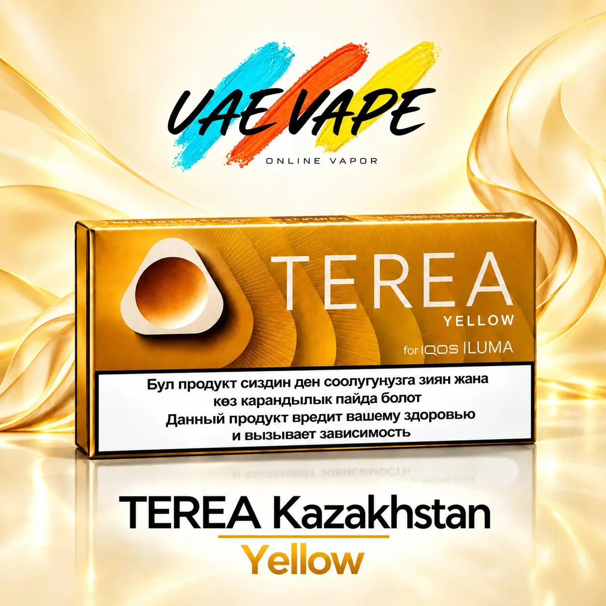 TEREA Yellow Kazakhstan packs with mild aromatic tobacco and zesty notes