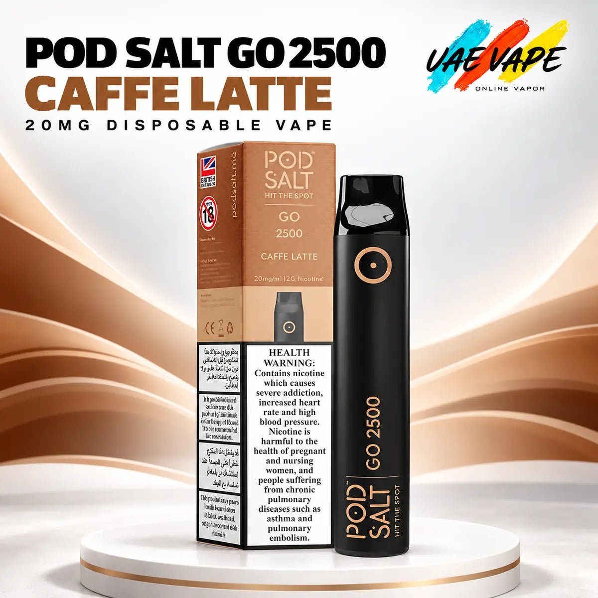 Pod Salt Go 2500 Caffe Latte 20mg disposable vape with box in Dubai UAE