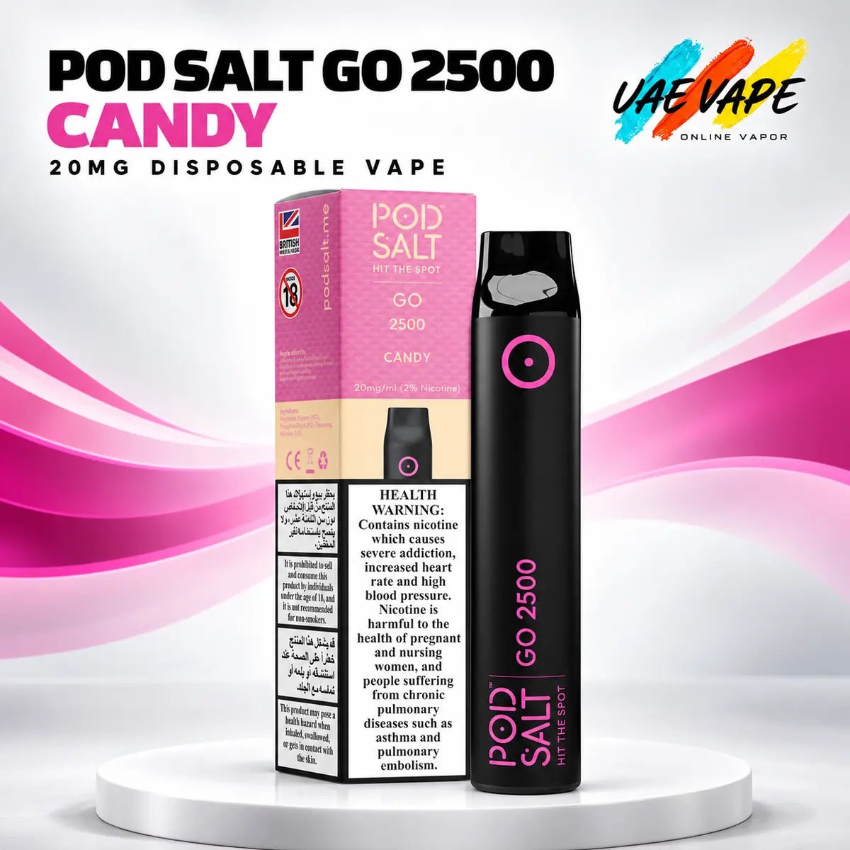 Pod Salt Go 2500 Candy 20mg disposable vape with box in Dubai UAE