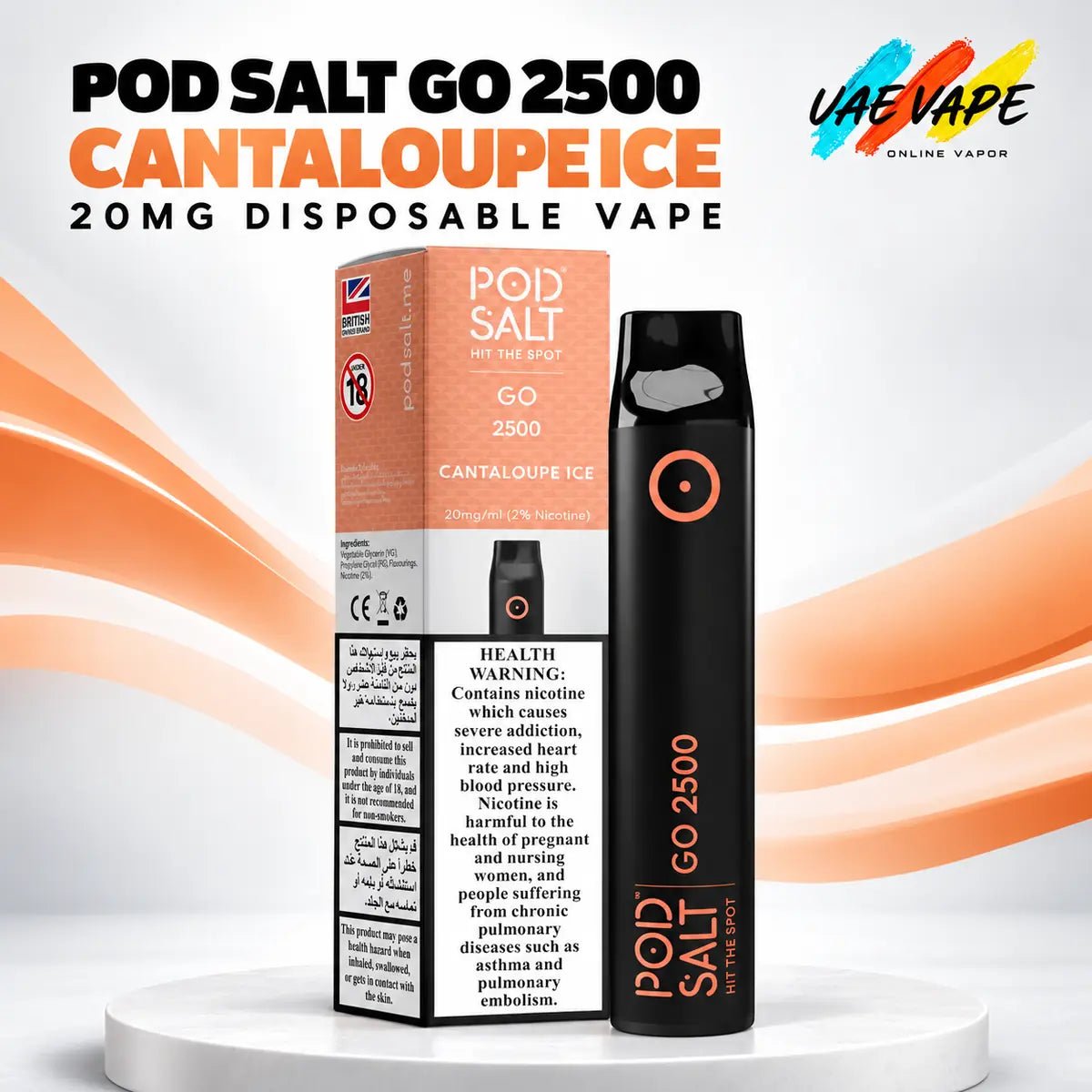 Pod Salt Go 2500 Cantaloupe Ice 20mg disposable vape with box in Dubai UAE