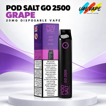 Pod Salt Go 2500 Grape 20mg disposable vape with box in Dubai UAE