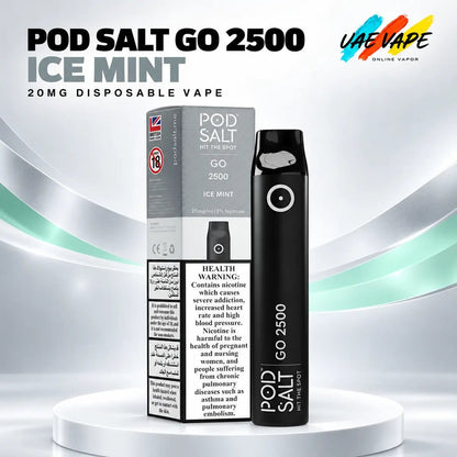 Pod Salt Go 2500 Ice Mint 20mg disposable vape with box in Dubai UAE