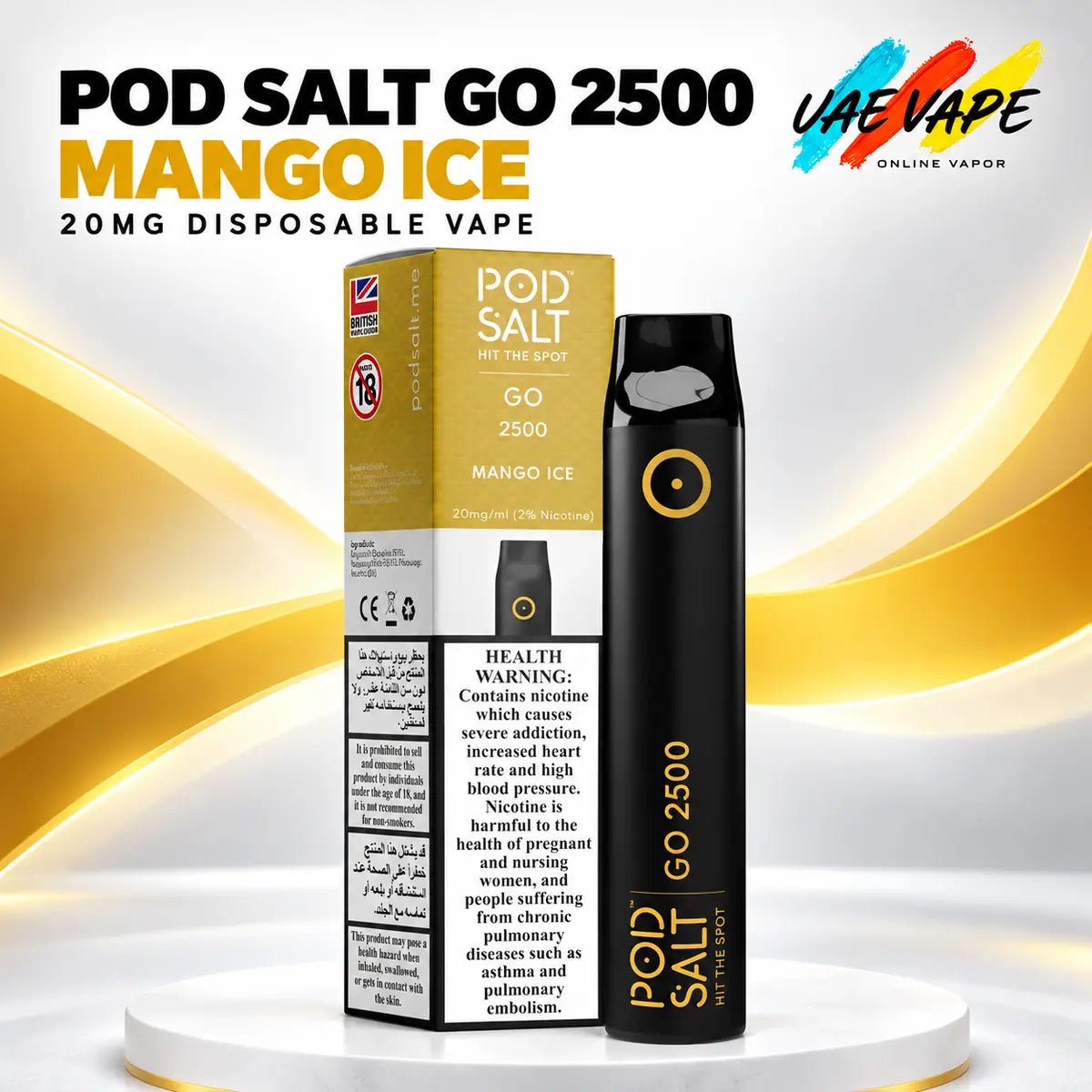 Pod Salt Go 2500 Mango Ice 20mg disposable vape with box in Dubai UAE