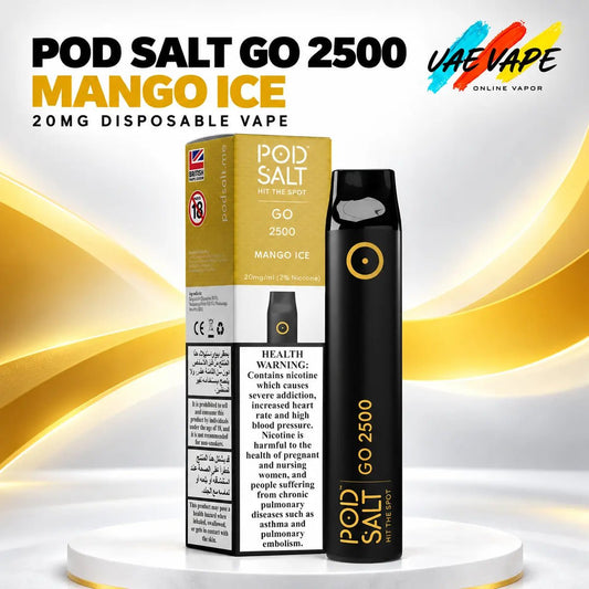 Pod Salt Go 2500 Mango Ice 20mg disposable vape with box in Dubai UAE