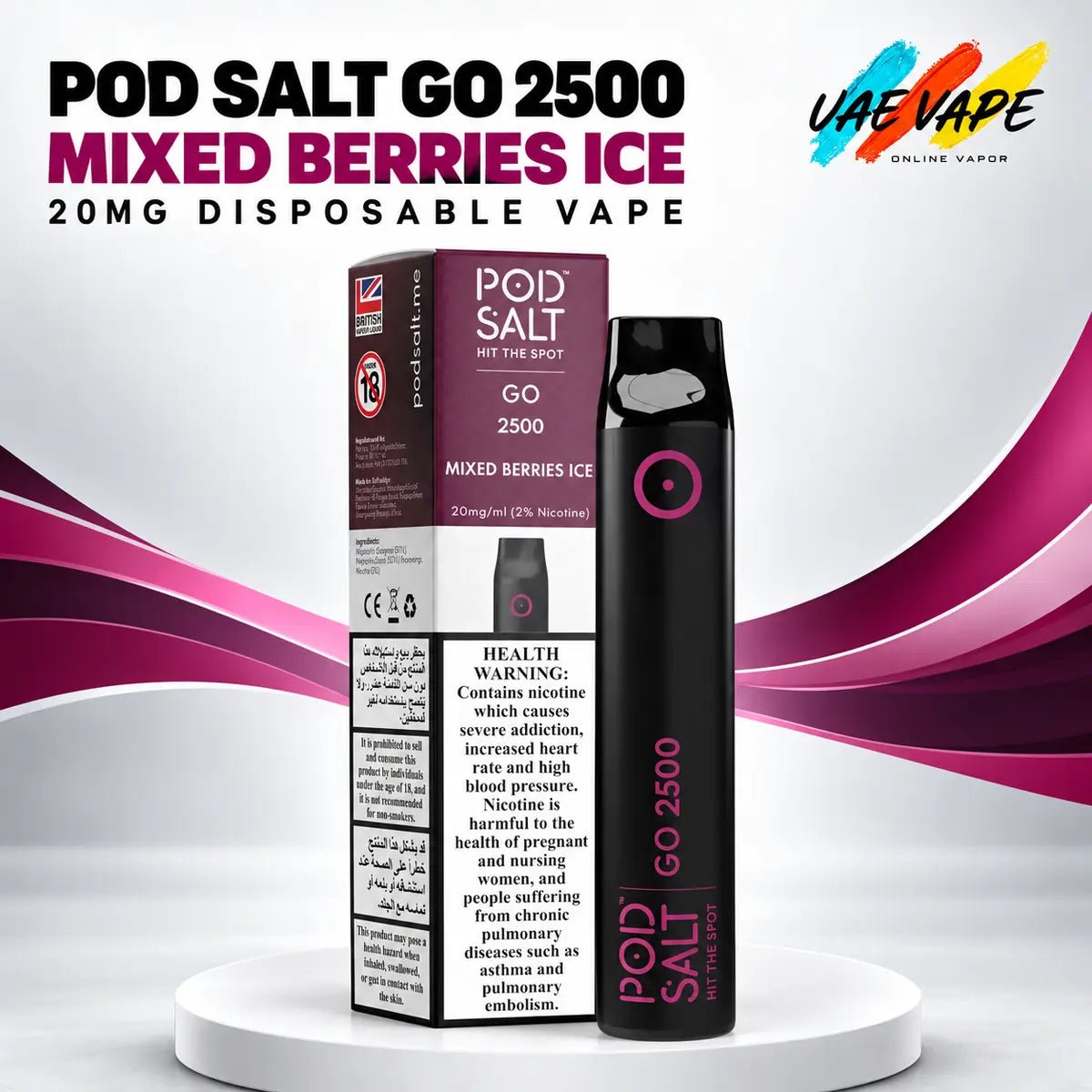 Pod Salt Go 2500 Mixed Berries Ice 20mg disposable vape with box in Dubai UAE