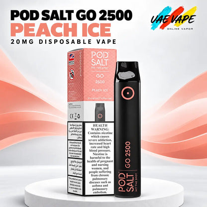 Pod Salt Go 2500 Peach Ice 20mg disposable vape with box in Dubai UAE