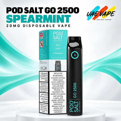 Pod Salt Go 2500 Spearmint 20mg disposable vape with box in Dubai UAE