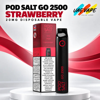 Pod Salt Go 2500 Strawberry 20mg disposable vape with box in Dubai UAE
