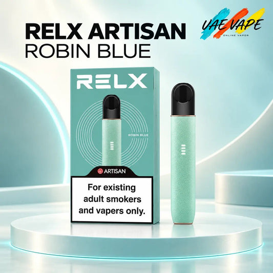 RELX Artisan Robin Blue leather-finished rechargeable vape device in Dubai UAE