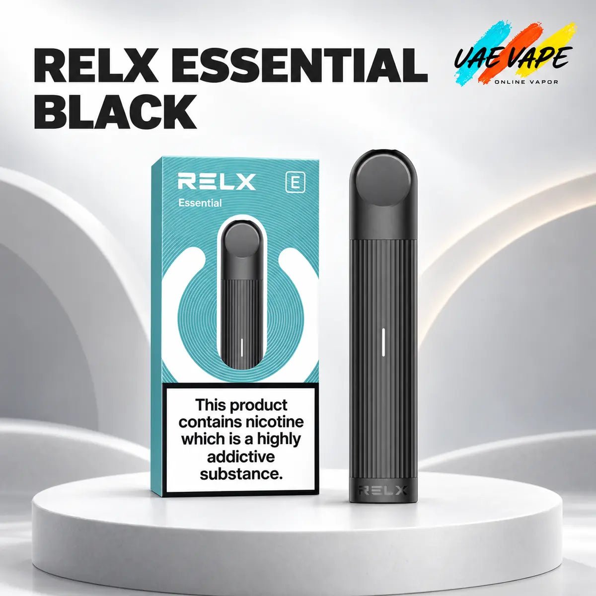 RELX Essential Black rechargeable device with delivery in Dubai UAE