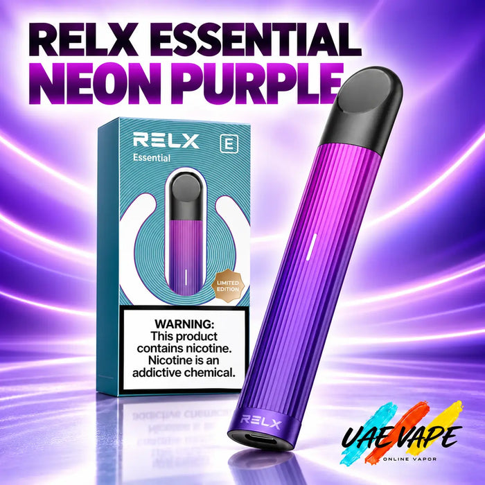 RELX Essential Neon Purple rechargeable vape device with delivery in Dubai UAE