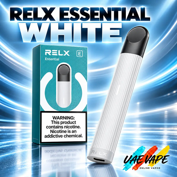 Relx Essential White rechargeable pod vape device available in Dubai UAE