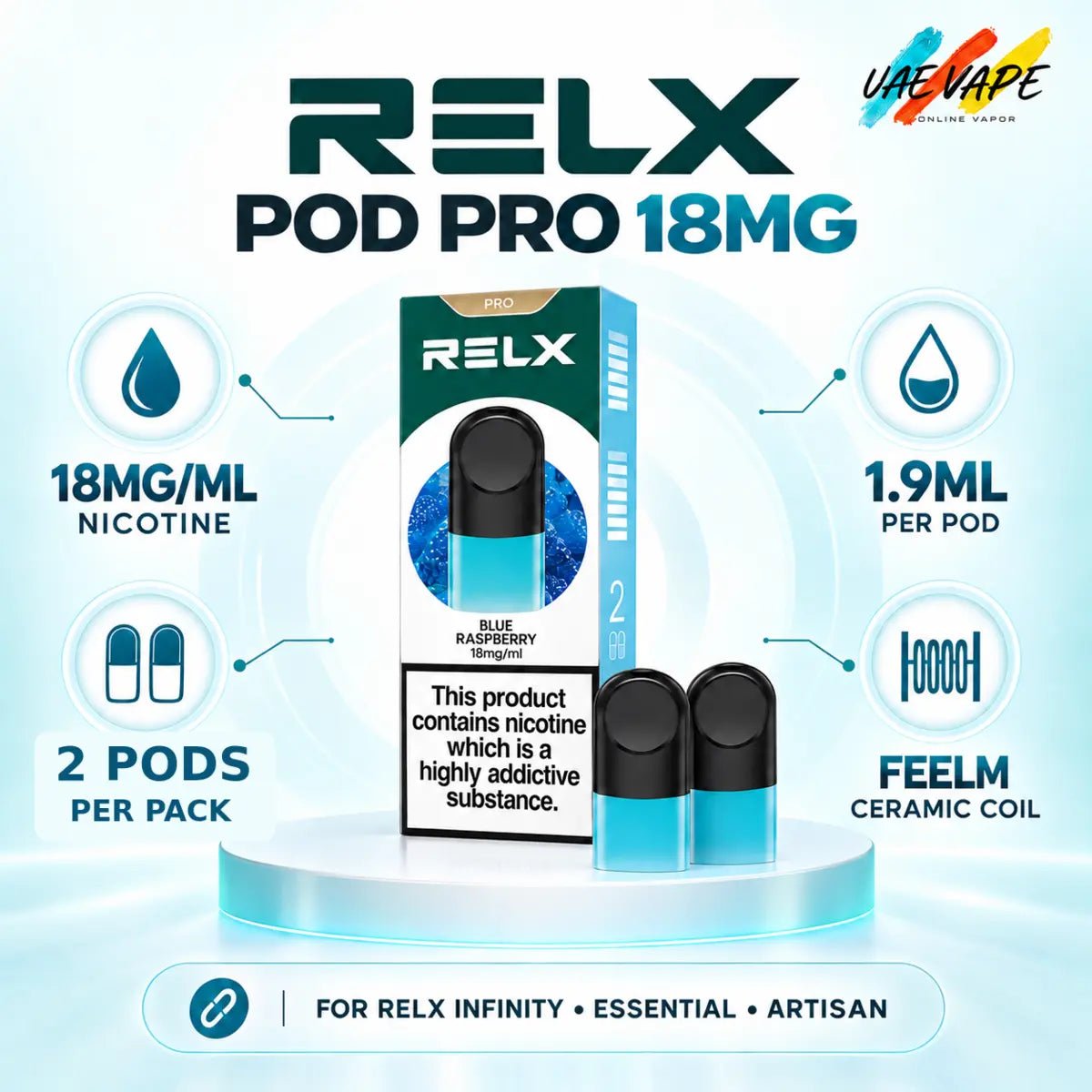 RELX Pod Pro 18mg Prefilled Pods – 17 Flavours in UAE