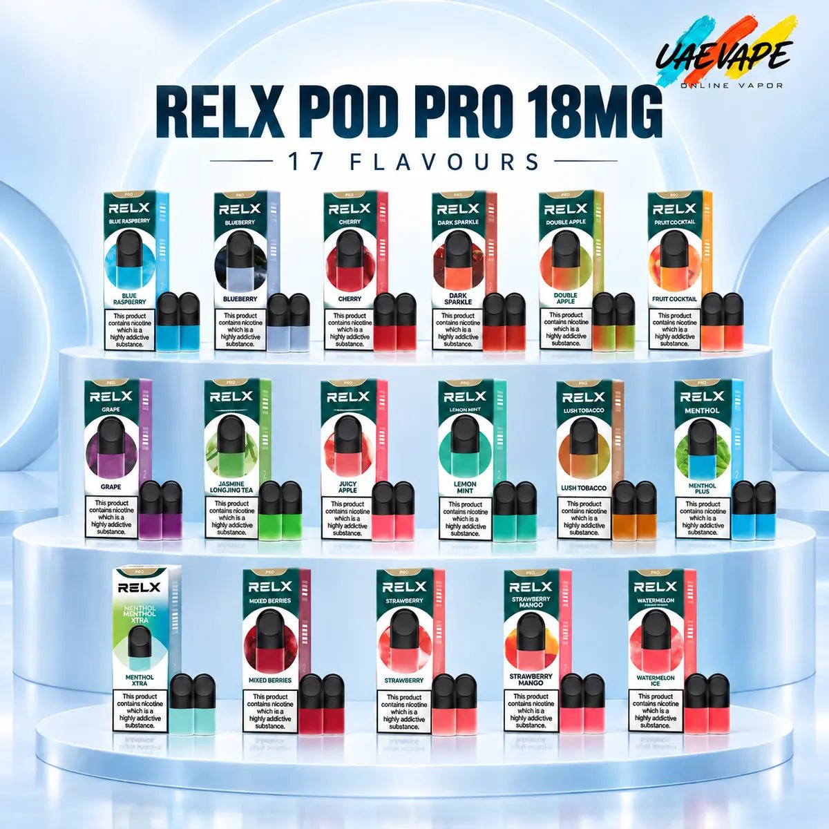 RELX Pod Pro 18mg Prefilled Pods – 17 Flavours in UAE