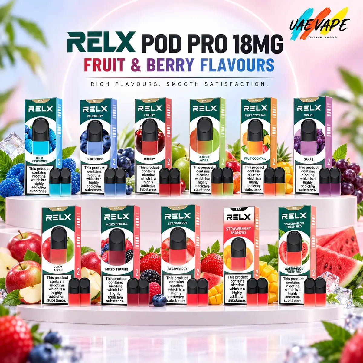 RELX Pod Pro 18mg Prefilled Pods – 17 Flavours in UAE