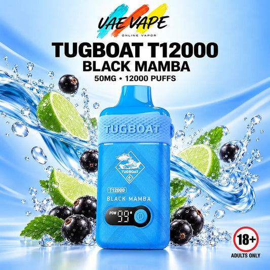 Tugboat T12000 Puffs Black Mamba 50mg disposable vape with up to 12,000 puffs in Dubai UAE