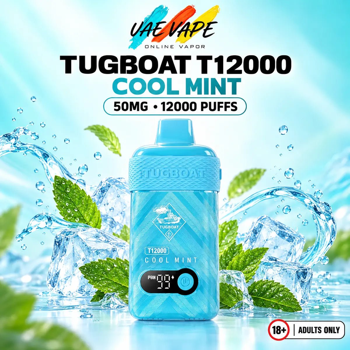Tugboat T12000 Puffs Cool Mint 50mg disposable vape with up to 12,000 puffs in Dubai UAE