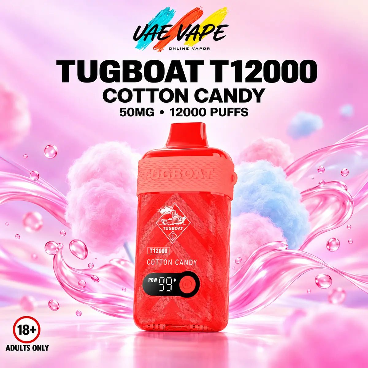 Tugboat T12000 Puffs Cotton Candy 50mg disposable vape in Dubai UAE