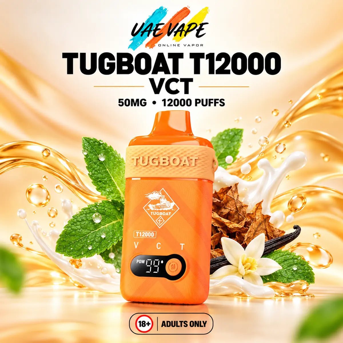 Tugboat T12000 Puffs VCT 50mg disposable vape with up to 12,000 puffs in Dubai UAE