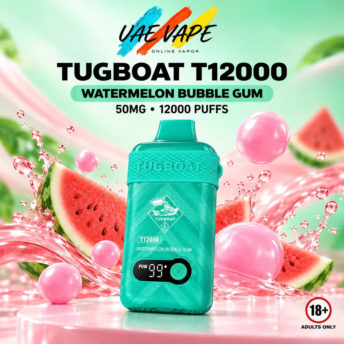 Tugboat T12000 Puffs Watermelon Bubble Gum 50mg disposable vape in Dubai UAE