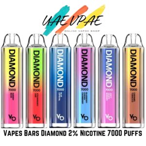Vapes Bars Diamond with 2% nicotine, offering up to 7000 puffs in a sleek design.